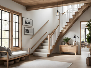 Rustic Staircase Haven - Understated Design Echoes Farmhouse Aesthetic
