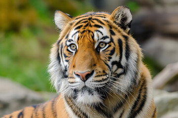 Portrait of a tiger with sharp eyes in nature.