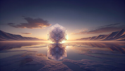 F1 Score: Crystal Structure in Serene Landscape