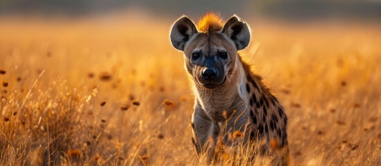 Portrait of a Majestic Hyena in the Serengeti: A Stunning Encounter with the Dominant Portrait, Hyena, and Serengeti in Perfect Harmony - obrazy, fototapety, plakaty