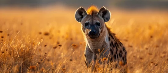 Fotobehang Portrait of a Majestic Hyena in the Serengeti: A Stunning Encounter with the Dominant Portrait, Hyena, and Serengeti in Perfect Harmony © TheWaterMeloonProjec
