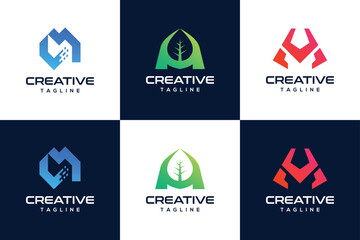 Set of technology letter M logo design. Inspiration logo design modern