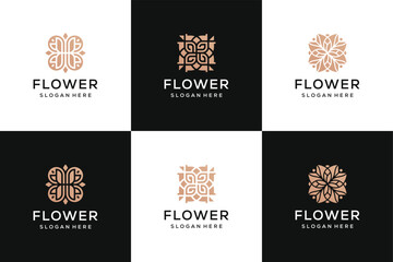 Fototapeta na wymiar Set of abstract beauty flower in luxury gold color logo design inspiration