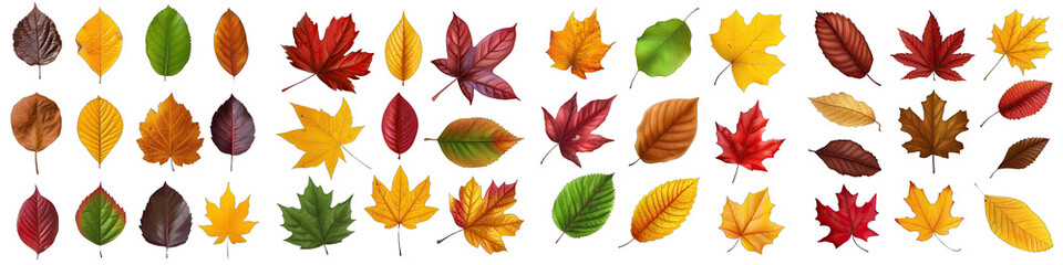 autumn leaves different colors Hyperrealistic Highly Detailed Isolated On Transparent Background Png File