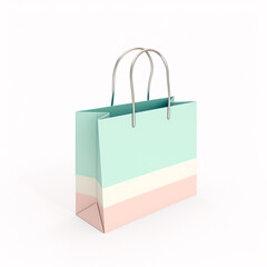 Paper shopping bag with white pastel stripes on a white background.