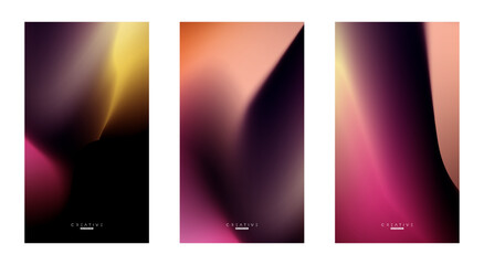 Set of Abstract liquid Gradient Vertical Background. Black, Yellow and Purple Fluid Color Gradient. Design Template For ads, Banner, Poster, Cover, Brochure, Wallpaper, and flyer. Vector.