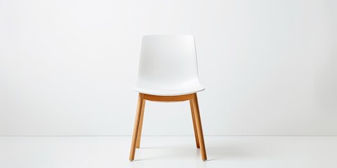 A wooden and white plastic chair on a white background.