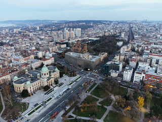 Fototapeta na wymiar Drone view of the National Assembly of the Serbia Republic. Europe.