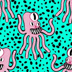 Cartoon space monsters seamless octopus pattern for wrapping paper and fabrics and linens and kids clothes print