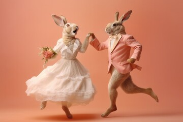 Obraz premium married couple of rabbit, who joyfully jump and scream with happiness