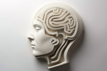 Profile of Perception: The Carved Contours of Thought, an illustration of a stylized gypsum sculpture