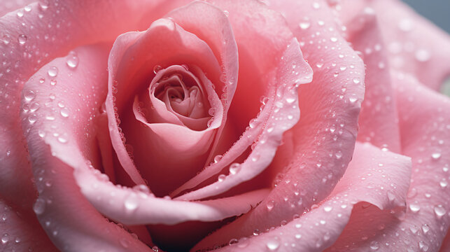  Close up image of a pink rose with rain drops