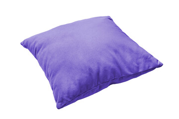 Decorative purple rectangular pillow for sleeping and resting isolated on white, transparent background, PNG. Cushion for home interior decor, pillowcase mockup, template for design.