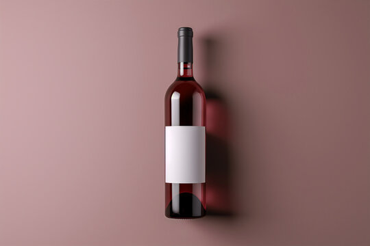 Red wine bottle and glass, mock up