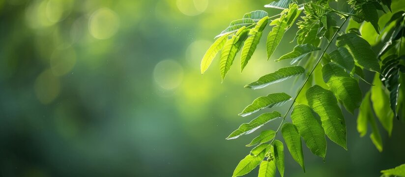 Neem Tree with Green Leaves on Natural Background: A Serene Vignette of Neem Tree's Verdant Foliage in a Natural Green Backdrop