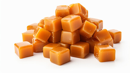 Front view of caramel cubes  white background