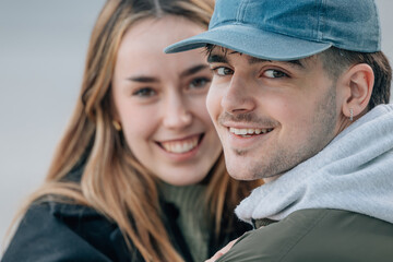 portrait young couple on the street