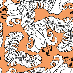 Banana plant leaves pattern for textile design, fabric print, wallpaper, digital paper. Palm tree leaf background, jungle vintage style, hand drawn illustration for spa salon, cafe, hotel decoration.