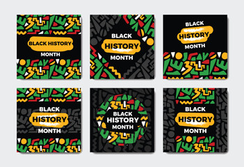 Hand drawn flat black history month instagram posts collection.