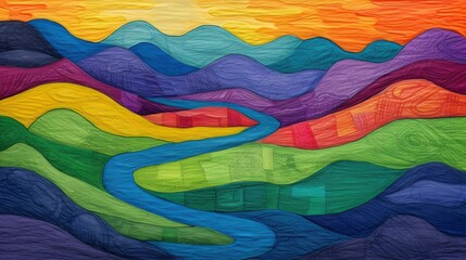 Colorful Textured Fabric Landscape Art