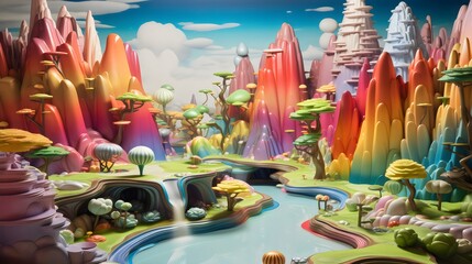 Colorful Fantasy Landscape with Whimsical Vegetation