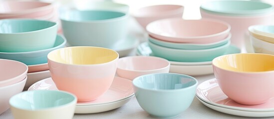 Tableware shop that sells bowls, dishes, and cups in pastel colors.