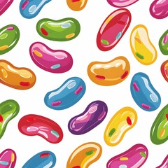 Whimsical Jelly Bean Delight - Seamless Animated Jelly Beans Pattern on White Background