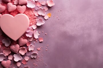 Fototapeta premium Valentines day background with assorted hearts on lavender background with space for text