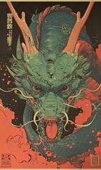 Classic Anime movie poster, Master Amphibian Dragon, Japancore, Roninpunk, neo-Japanimation, circa 1980's aesthetic, Synth-Anicore, Iconic image