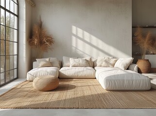 Serene Elegance: Contemporary Living Spaces with Natural Accents - Generative AI