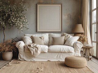 Fototapeta na wymiar Serene Elegance: Contemporary Living Spaces with Natural Accents - Generative AI