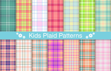 Kids plaid bundles, textile design, checkered fabric pattern for shirt, dress, suit, wrapping paper print, invitation and gift card.