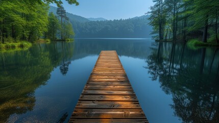 Obraz premium Tranquil Lake Pier at Dawn