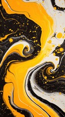 a Black and yellow swirl pattern wallpaper with bubbles, in the style of conceptual painting, delicate chromatics, fluid acrylics, white background, mixes painting and ceramics - generative ai