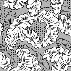 Banana plant leaves pattern for textile design, fabric print, wallpaper, digital paper. Palm tree leaf background, jungle vintage style, hand drawn illustration for spa salon, cafe, hotel decoration.