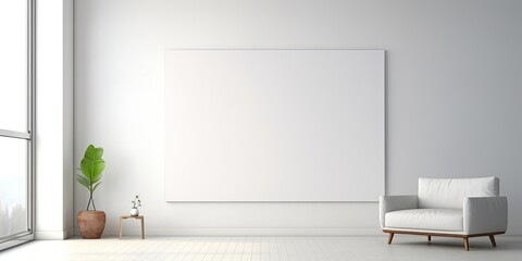 A blank white canvas in a minimalist room is a focal point for reflection.
