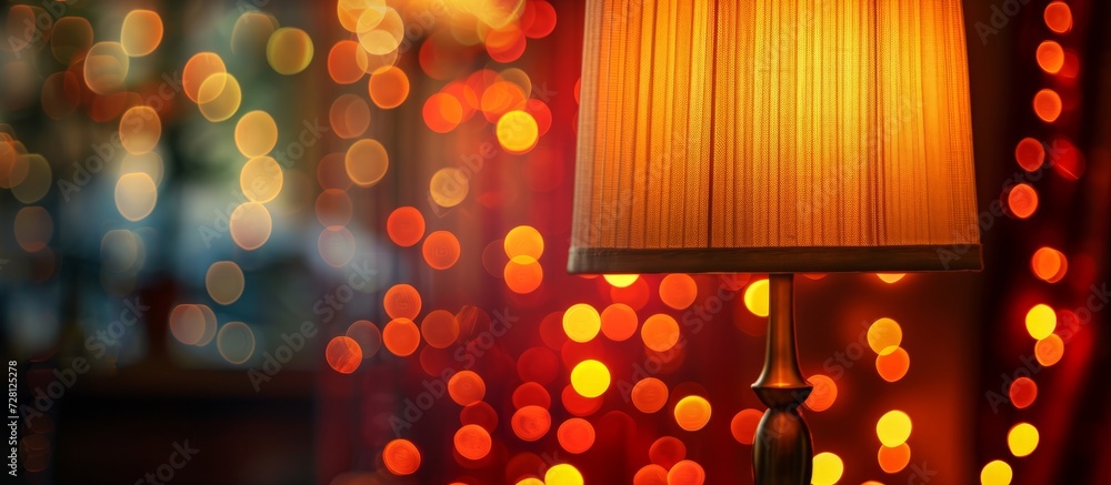 Poster enchanting light: bokeh lamp on colorful defocused background