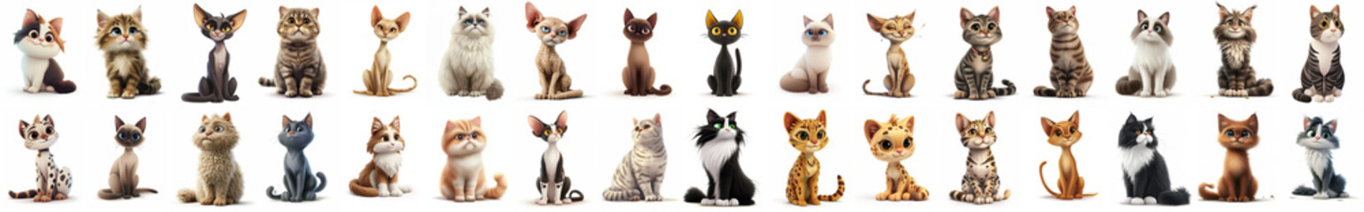 set of cute cartoon Cats in a sitting position - obrazy, fototapety, plakaty