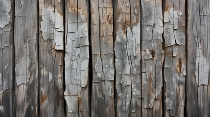 A heavily weathered wooden wall exhibiting peeling paint - obrazy, fototapety, plakaty