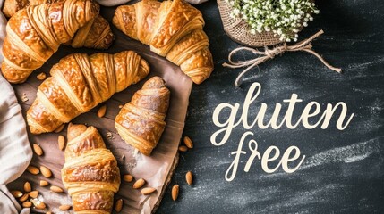 Gluten free croissants on a black background. Generative AI.