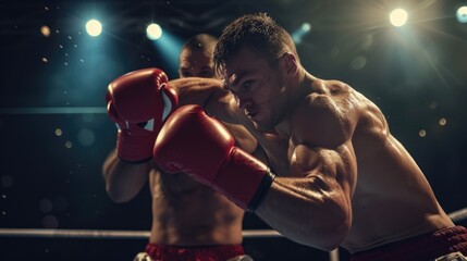 Fototapeta na wymiar Boxing. Boxing match. Two boxers compete in the ring. Martial arts. Competition. The battle. Sport