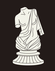 Ancient sculpture linear concept. Old style creativity and art. Marble bust from Greece or Rome. Body of ancient princess or goddes. Outline flat vector illustration isolated on brown background