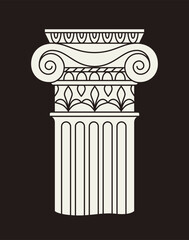 Ancient sculpture linear concept. Old style creativity and art. Marble bust from Greece or Rome. Column and architecture. Outline flat vector illustration isolated on brown background