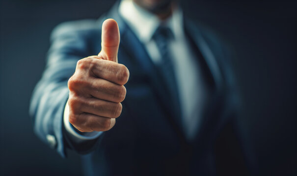 Unrecognizable Businessman showing thumb up, ok gesture panorama