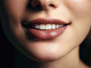 Naklejka premium Macro beauty shot of woman's smiling mouth with perfect teeth