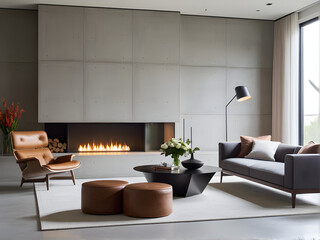 Seamless Concrete Wall Fireplace: Focal Point and Warmth