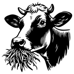 Dairy Cow Eating Food Illustration.