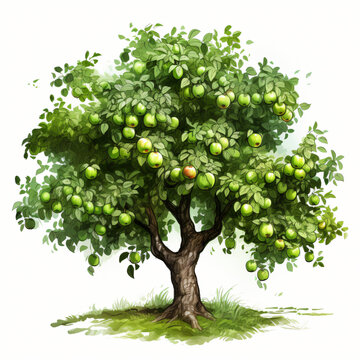 Apple Tree Cartoon Isolated on a White Background.
