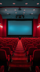 Obraz premium cinema theater with red seats and red curtains