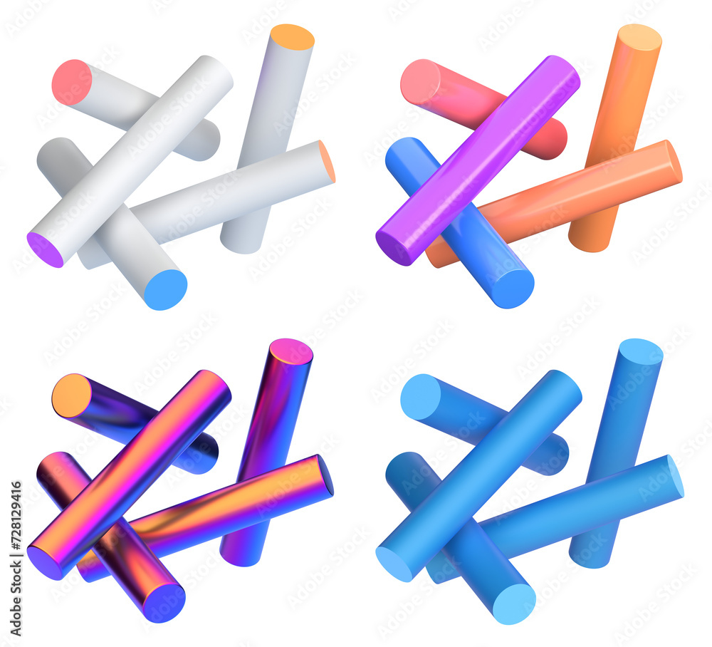 Poster set of geometric compositions, 3d render